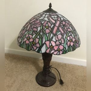 Tiffany Breast Cancer Awareness Ribbon stained glass lamp